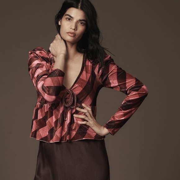 ANTHROPOLOGIE Puff Sleeve Blouse with Tie Front - Picture 1 of 4